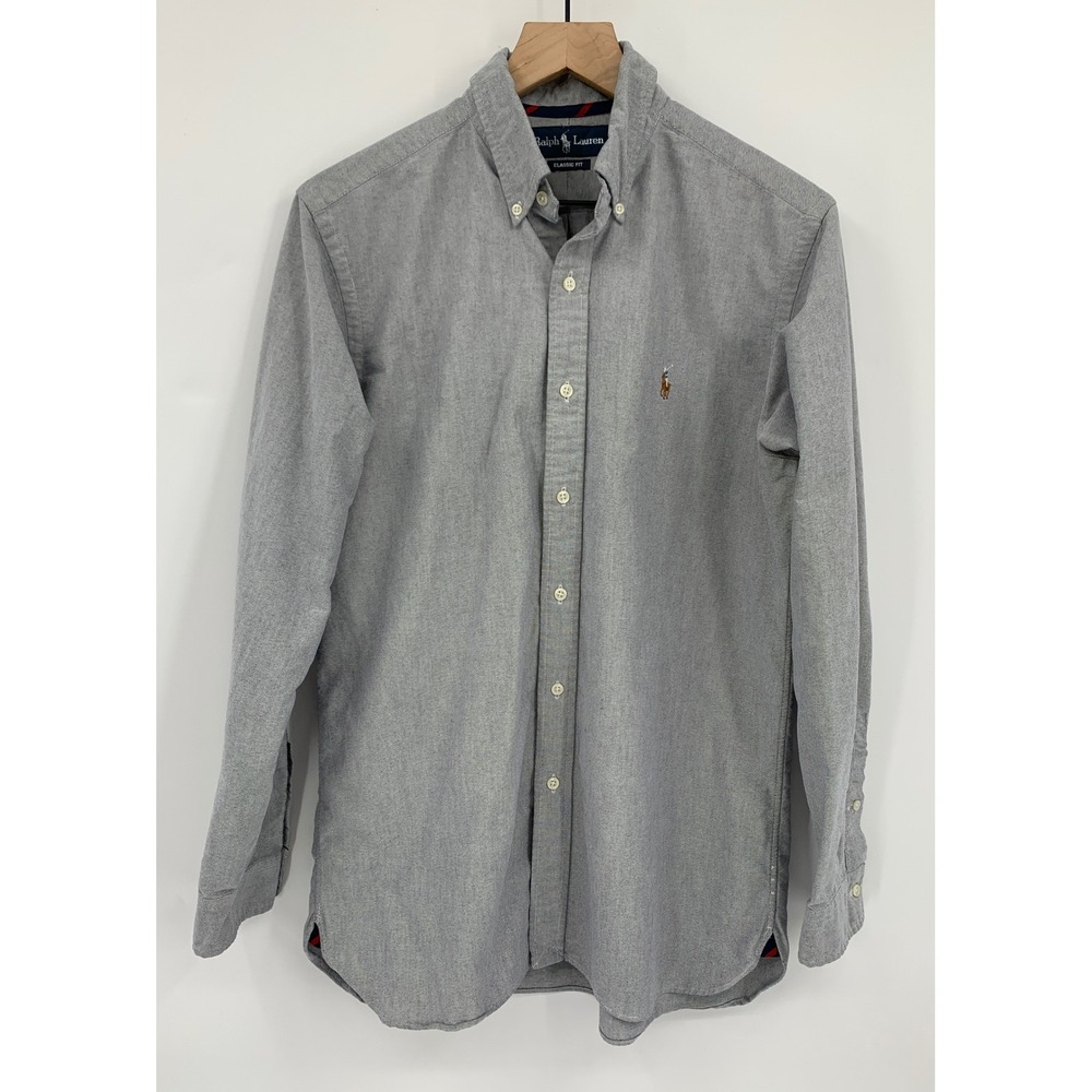 Ralph Lauren Shirt Mens Medium Grey Classic Fit Oxford Long Sleeve Pony Logo